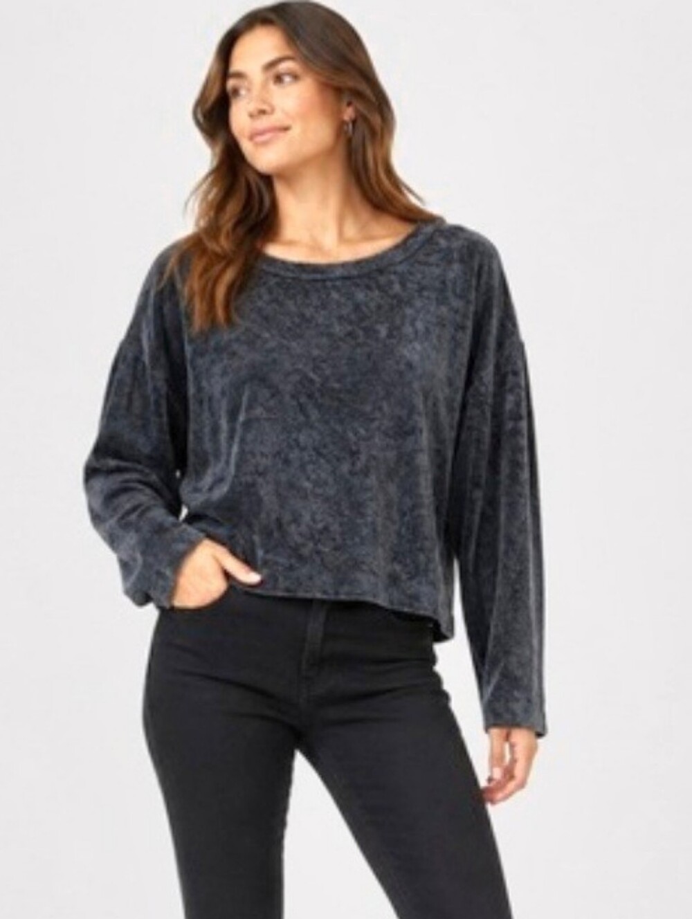 Free People Velvet Smokey Blue Top